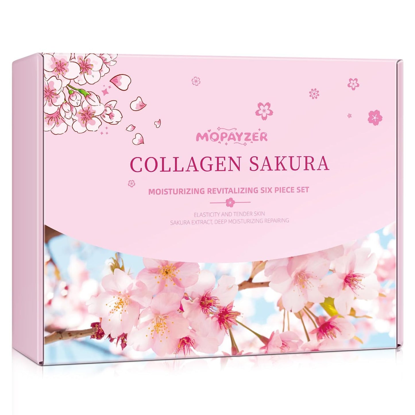 Collagen Sakura Skincare Gift Set, Cherry Blossom Skin Care Set for Teen Girls & Women, Moisturizing & Revitalizing Skin, 6Pcs Collagen Skin Care Routine Kits for Face, Korean Daily Skin Care