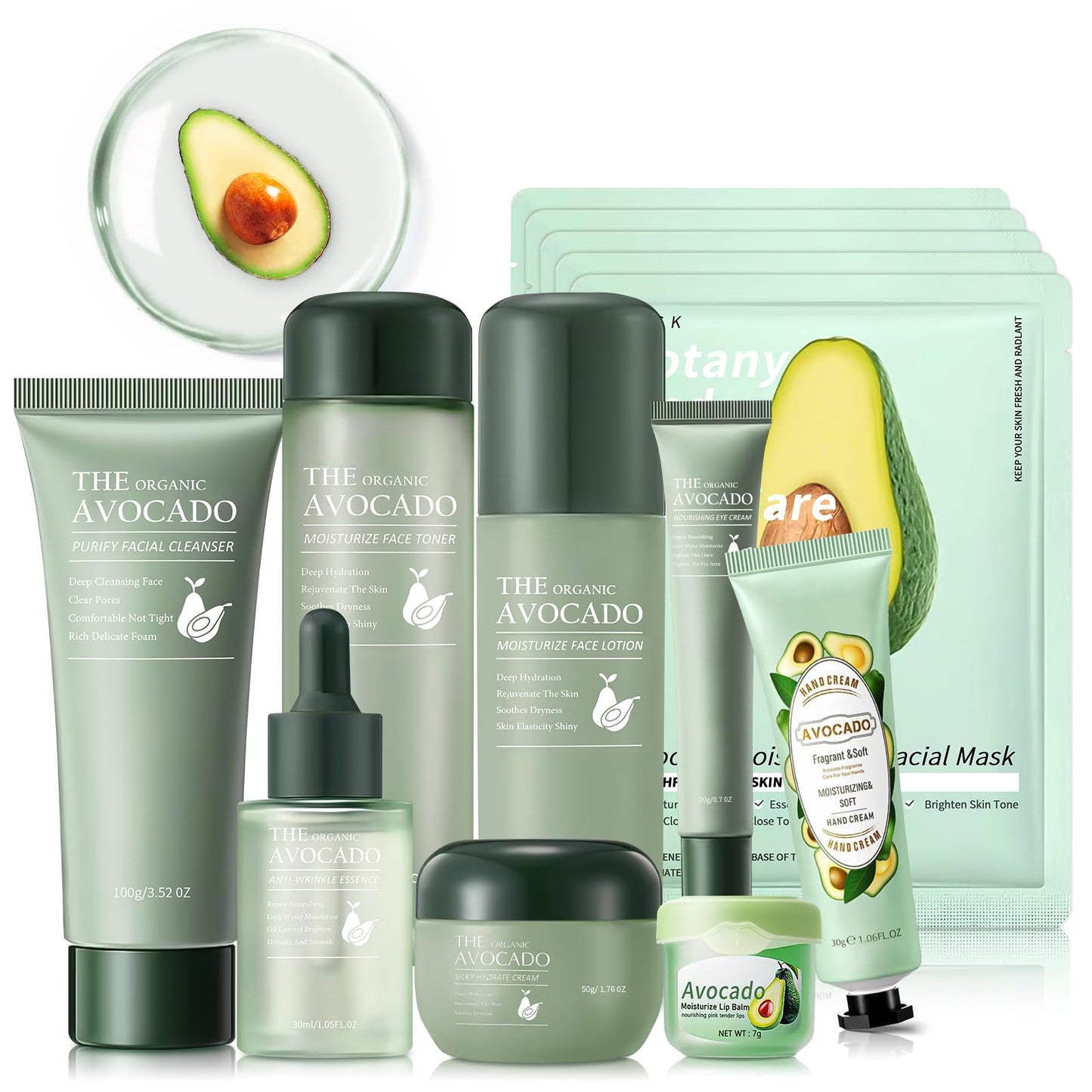 Avocado Skin Care Set, Skincare Gifts Kits For Hydrating Skin, Facial Kit For Women With Facial Cleanser, Serum, Face Cream, Eye Cream, Travel Skincare Set.(4 Pieces)