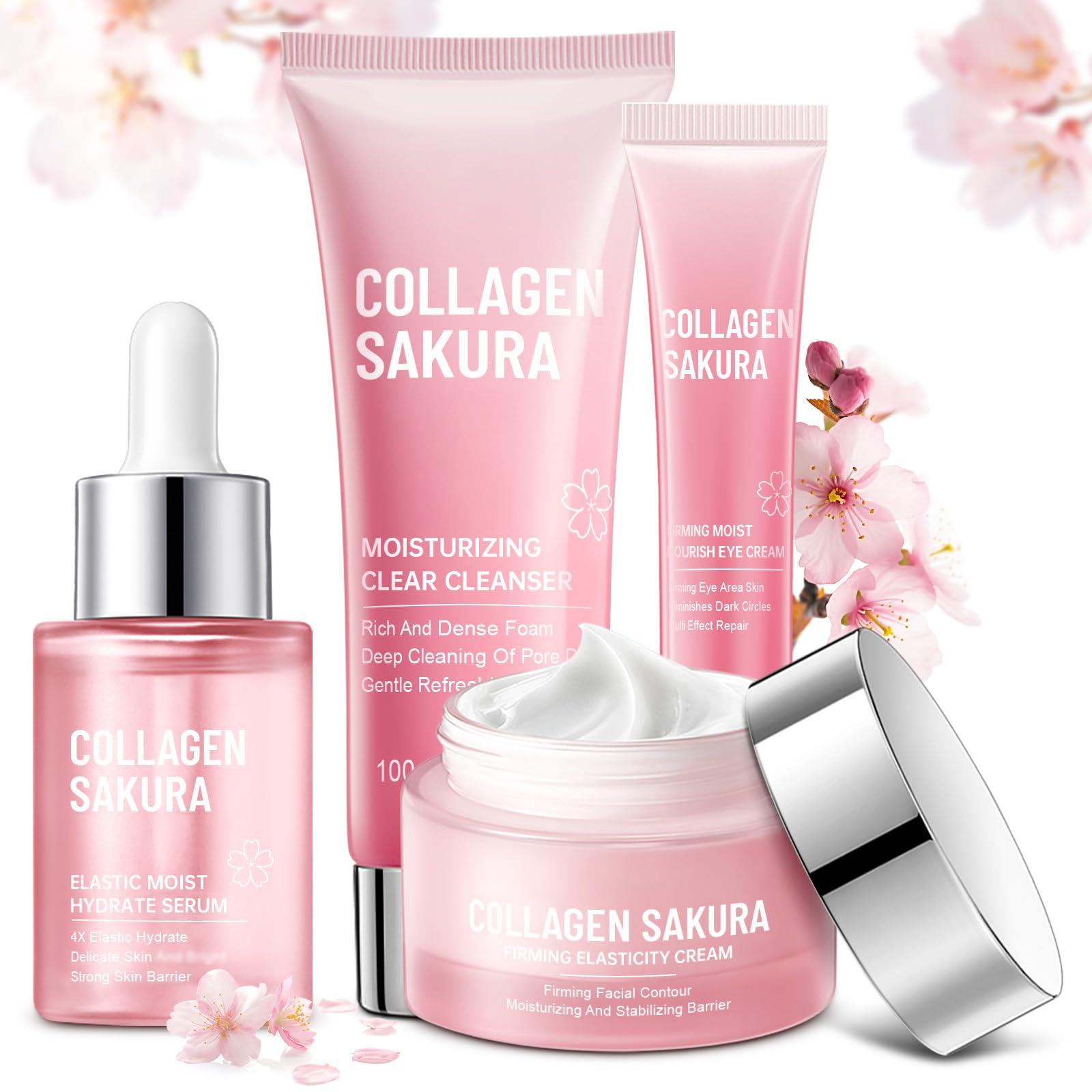 Sakura Skin Care Set for Teen Girls, Cherry Blossom Skincare Gift Set for Teens & Women, Moisturize & Repair Skin, 6 Pcs Collagen Skin Care Kits with Cleanser, Toner, Lotion, Serum, Cream & Eye Cream